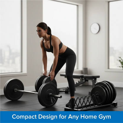 Portable Horizontal Plate Rack with Wheels, Heavy-Duty Steel Barbell & Weight Plate Storage Stand for Olympic & Standard Plates Home Gym