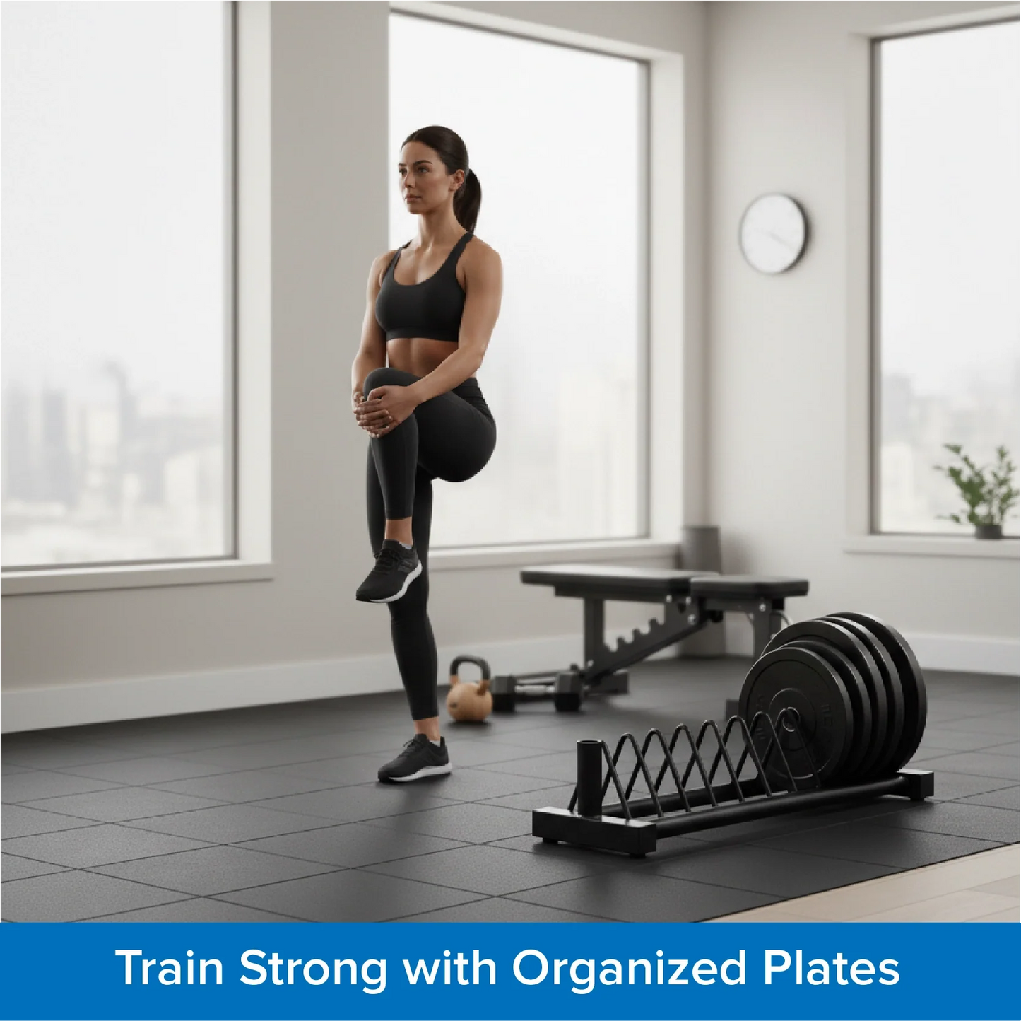 Portable Horizontal Plate Rack with Wheels, Heavy-Duty Steel Barbell & Weight Plate Storage Stand for Olympic & Standard Plates Home Gym