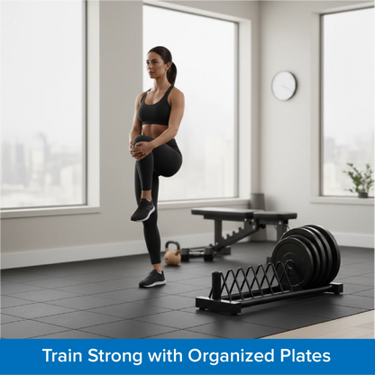 Portable Horizontal Plate Rack with Wheels, Heavy-Duty Steel Barbell & Weight Plate Storage Stand for Olympic & Standard Plates Home Gym