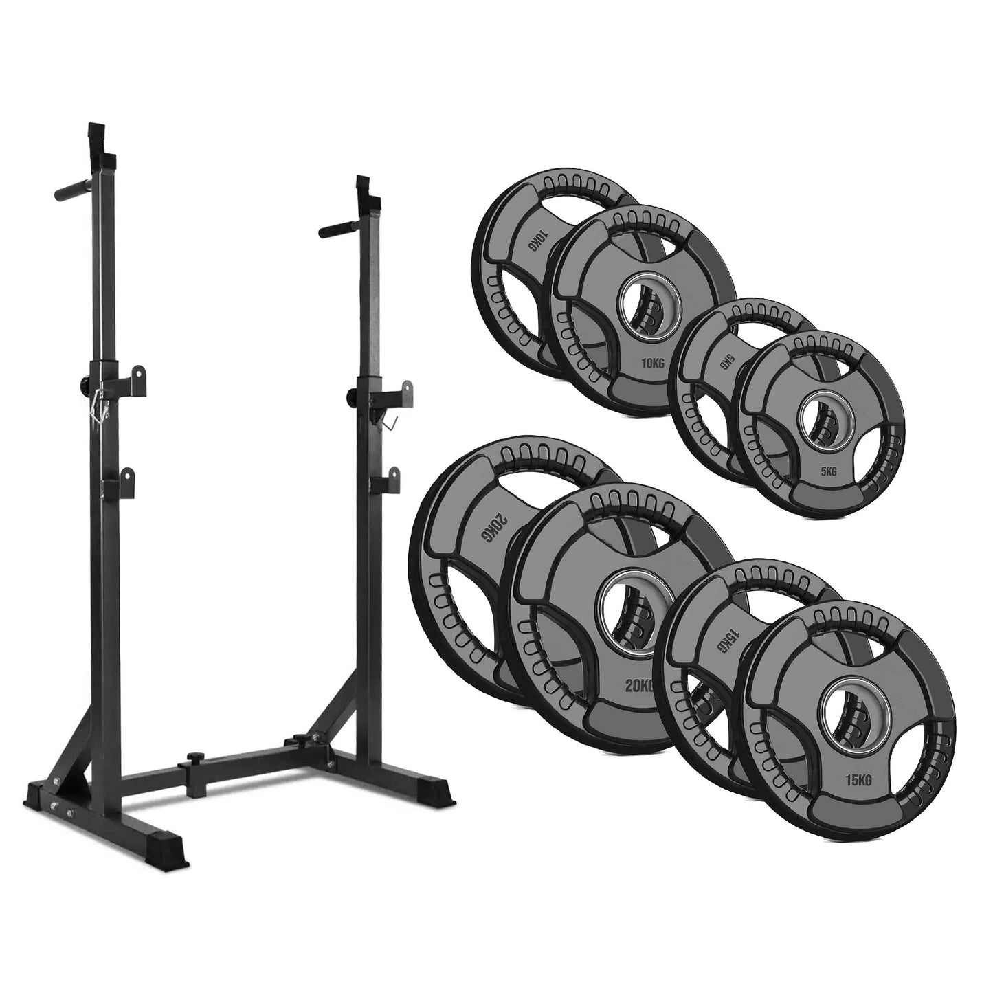 Adjustable Half Squat Rack with Dip Station, Spotters, 6ft/7ft Barbell & Tri-Grip Weight Plates – 200kg Capacity, Heavy-Duty Steel – Full Strength Setup for Home Gyms