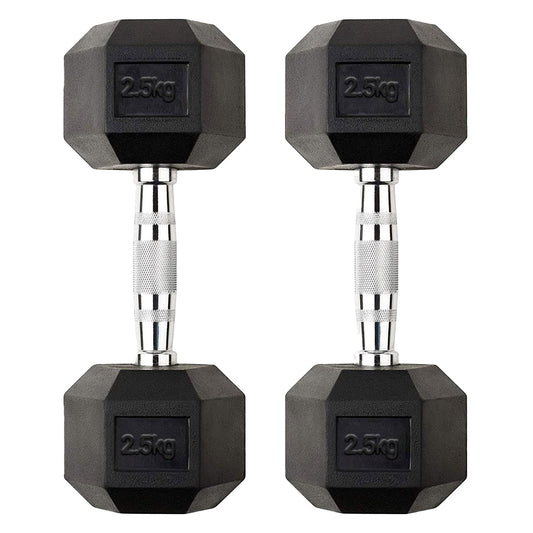 Lightweight 2.5kg Hex Dumbbells with Rubber Coating & Anti Roll Design – Comfortable Chrome Handles for Beginners, Rehab & Home Strength Training Workouts