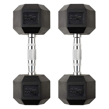 Hex Dumbbells 2.5kg–60kg Pairs & Sets – Rubber-Coated Anti-Roll Weights with Knurled Steel Grip – Strength Training Dumbbell Set for Home Gym or Studio