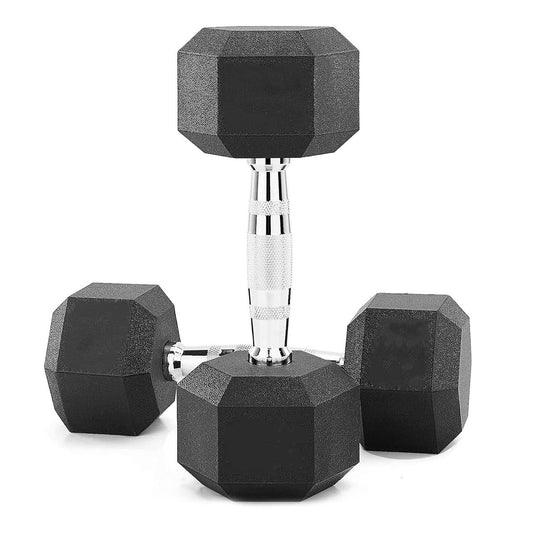 Hex Dumbbells 2.5kg–60kg Pairs & Sets – Rubber-Coated Anti-Roll Weights with Knurled Steel Grip – Strength Training Dumbbell Set for Home Gym or Studio