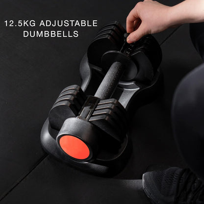 12.5kg Adjustable Dumbbell Pair – 5 Weights in 1 | 2.5kg–12.5kg Range with Safety Lock | Space-Saving Home Strength Equipment