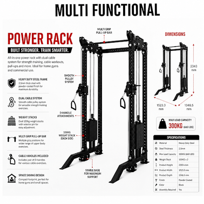 Multi Exercise Cable Rack for Squat, Press, Row & Pulldown Training