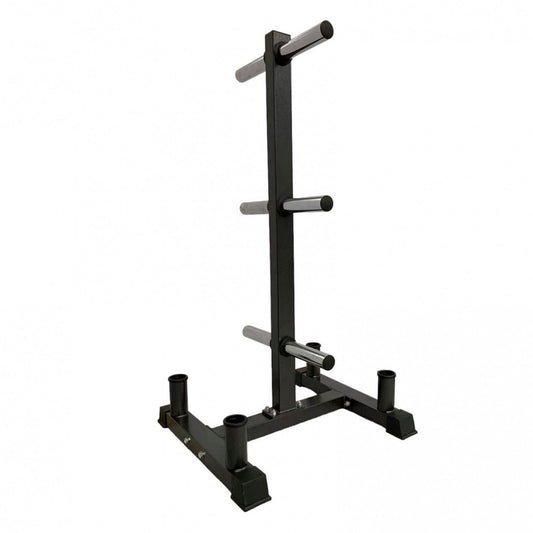Heavy Duty Olympic Weight Tree & Bar Stand – 3 Tier Plate Rack with Barbell Holders, 200kg Capacity, Black Powder Coated Steel for Compact Home Gym Storage