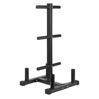 Heavy Duty Olympic Weight Tree & Bar Stand – 3 Tier Plate Rack with Barbell Holders, 200kg Capacity, Black Powder Coated Steel for Compact Home Gym Storage
