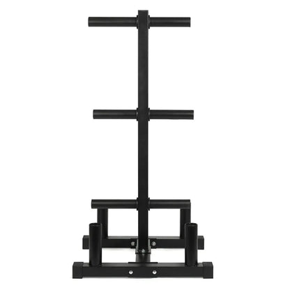 Heavy Duty Olympic Weight Tree & Bar Stand – 3 Tier Plate Rack with Barbell Holders, 200kg Capacity, Black Powder Coated Steel for Compact Home Gym Storage