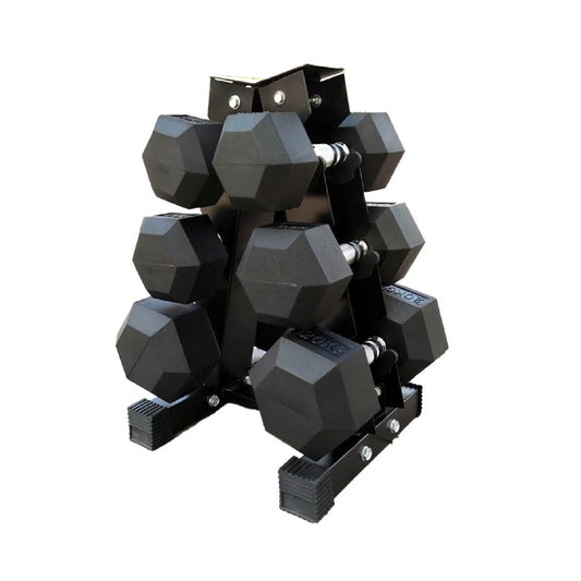 Premium 3-Pair Hex Dumbbell Set (2.5kg–15kg) – Rubber-Coated Anti-Roll Weights with Chrome Grip – Optional 3 Tier Vertical Rack for Home & Garage Gyms